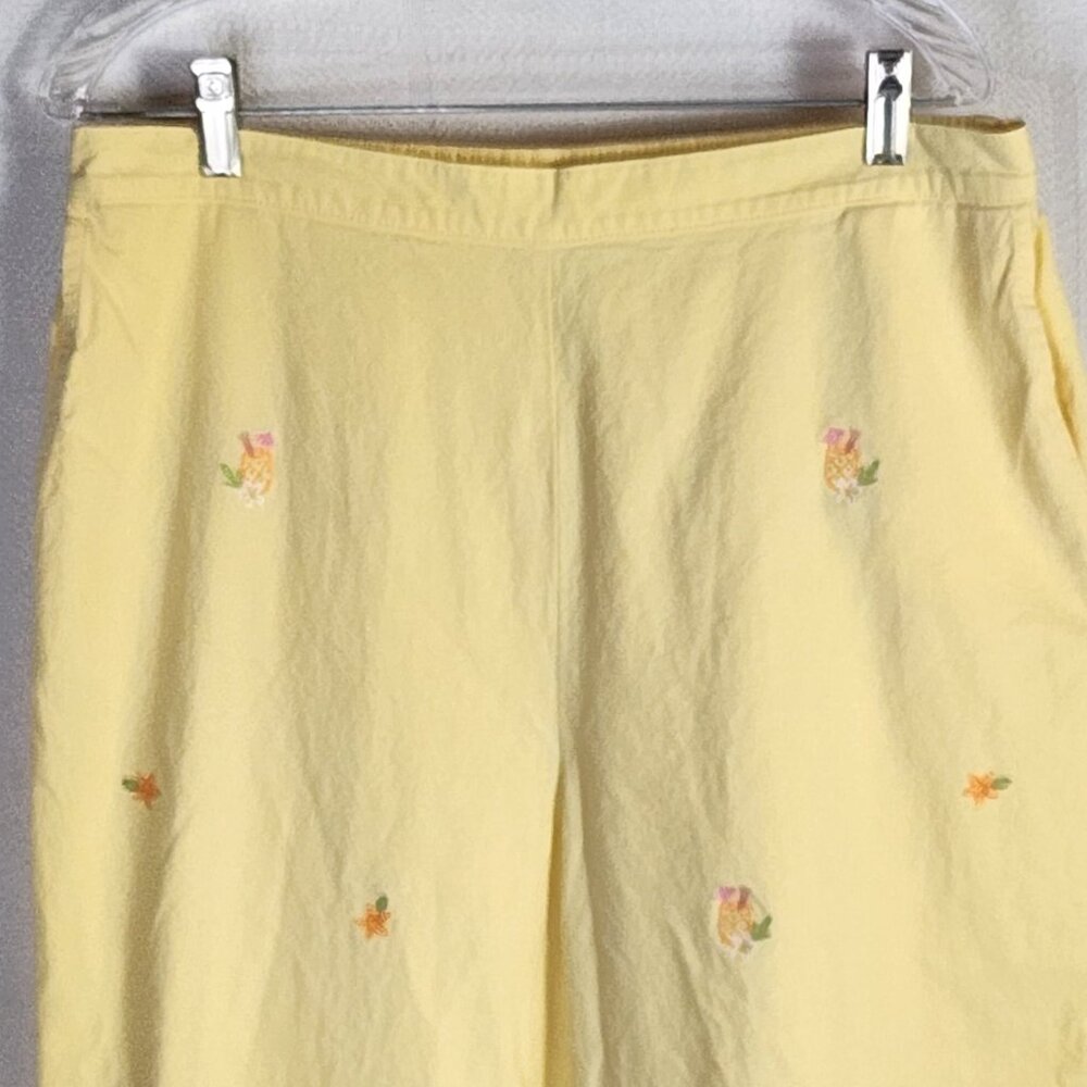 Alfred Dunner Yellow Umbrella Drink Embroidery Cotton Elastic Waist Pant Size 16 - Picture 2 of 16